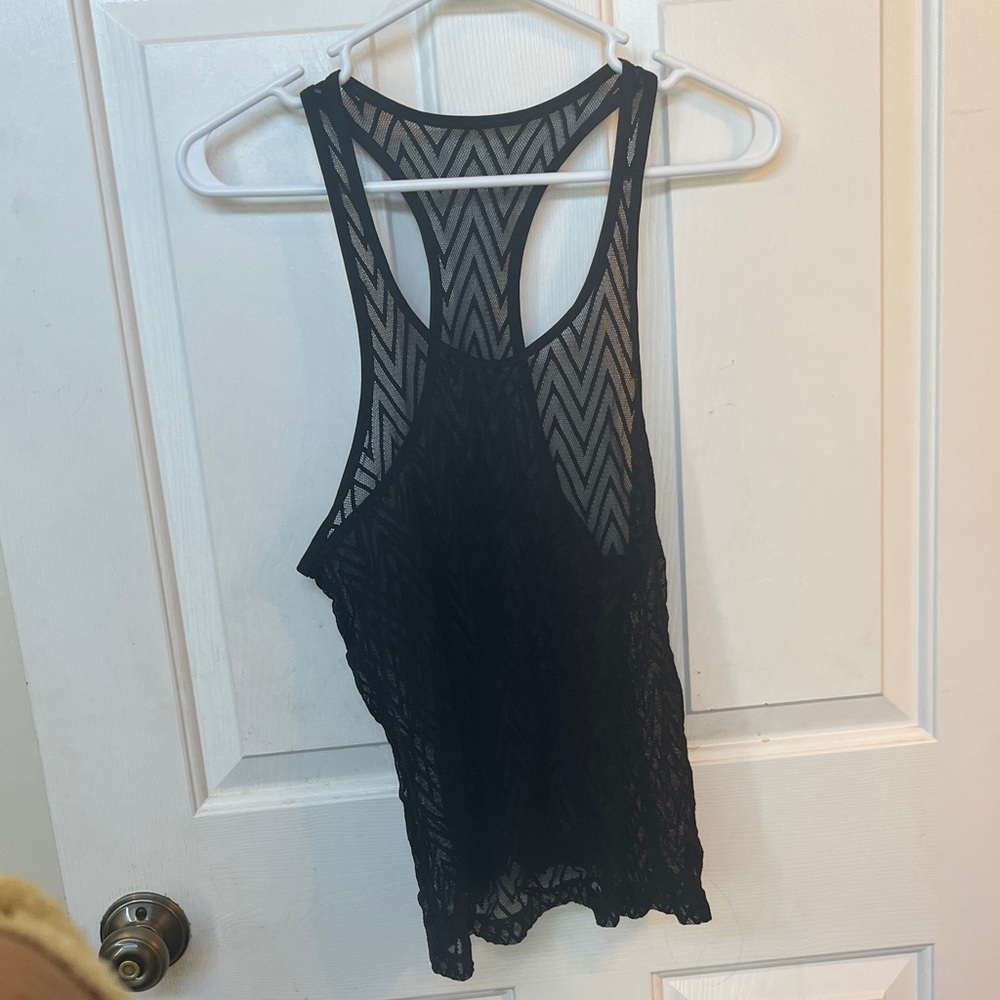Black Lace Racerback Tank Top - Women